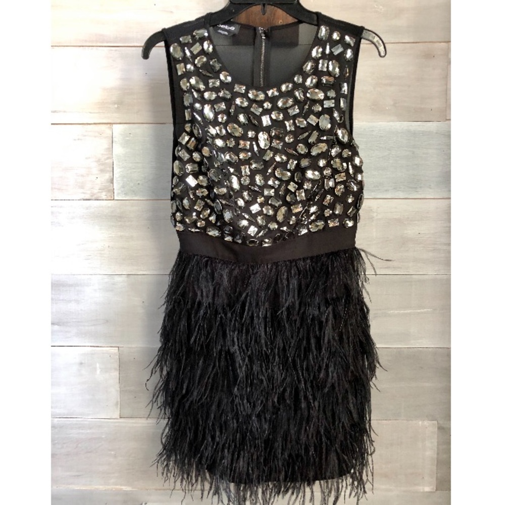 Bebe Gemstone & Black Feather Dress